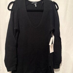 1. State Black Ribbed Knit Sweater, XS, peep arm and shoulder